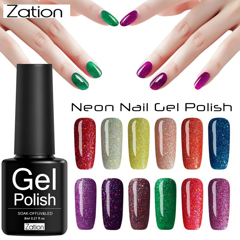 

Zation Need UV Led Lamp Long Lasting Glitter Nail Gel Polish Soak Off 8ml Enamel Semi Permanent Neon Gel Nail Polish 29 Colors