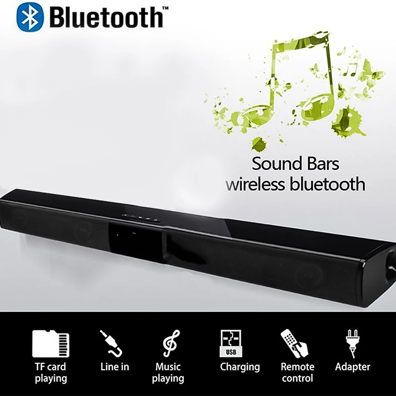 

Fashion Wireless Bluetooth Soundbar Stereo Speaker TV Home Theater TF USB Sound Bar Black