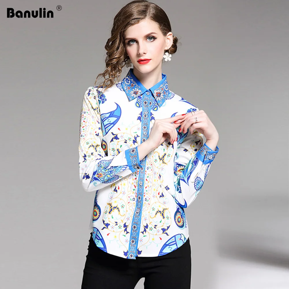 

Banulin High Qualiy 2019 Runway Designer Shirt Women Fashion Long Sleeve Vintage Blouse Tops Ladies Office Shirts Blusa Feminina