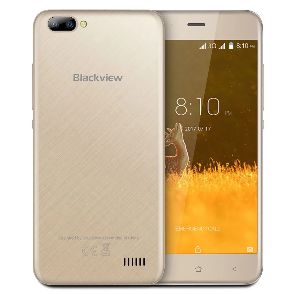 Blackview A7 MT6580A четырехъядерный мобильный телефон 5,0 дюймов двойная задняя камера Android 7,0 смартфон 2800 мАч 1 Гб ram 8 Гб rom мобильный телефон