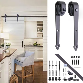 

YesHom 6ft Heavy Duty Steel Sliding Barn Wood Door Closet Hardware Track Rail Kit System Single Door Arrow Shape Coffee