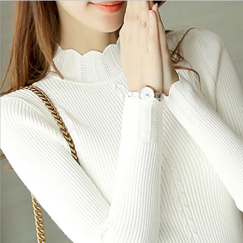 

Korean Fashion Women Sweaters and Pullovers Long Sleeve Turtleneck Solid Slim Sexy Elastic Pullover Women Autumn Winter Sweater