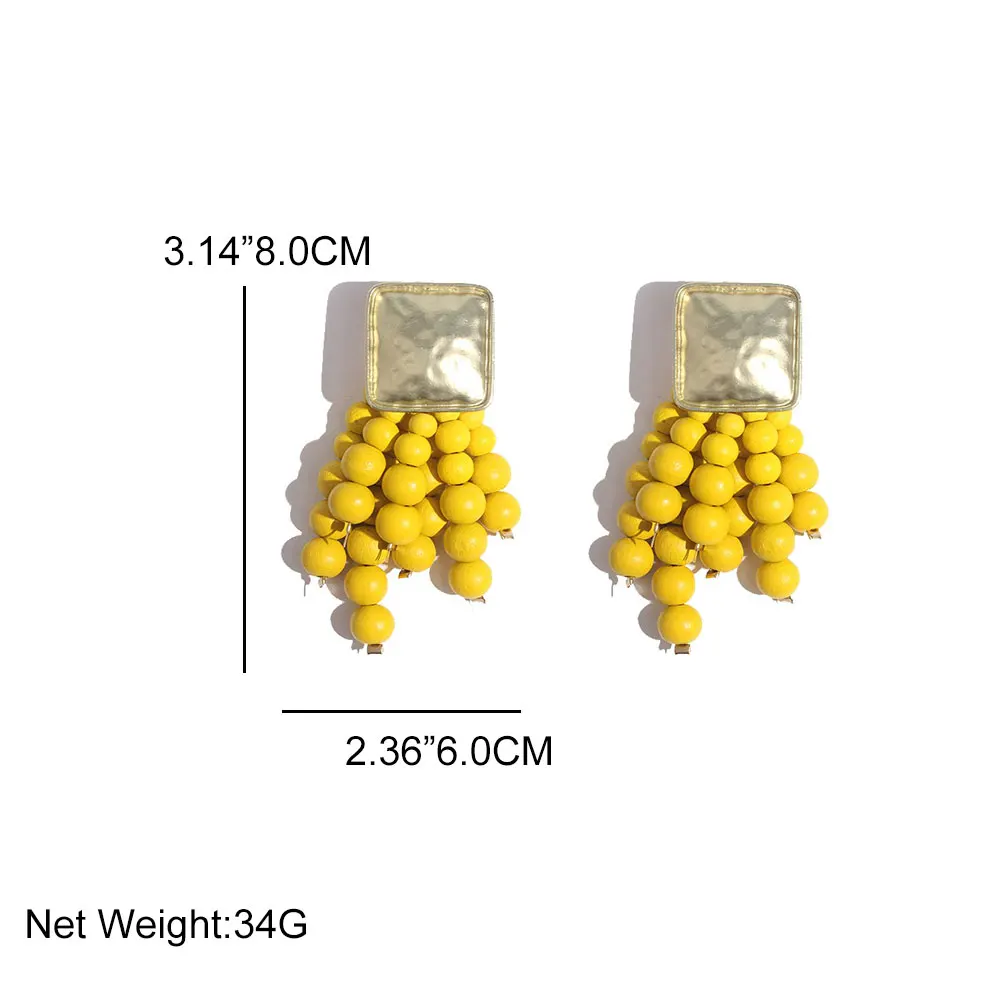 Flatfoosie ZA длинные висячие серьги с бусинами и кисточками для женщин Квадратная Деревянная подвеска ручной работы большие серьги в этническом стиле Бохо Новинка Горячая Распродажа ювелирных изделий