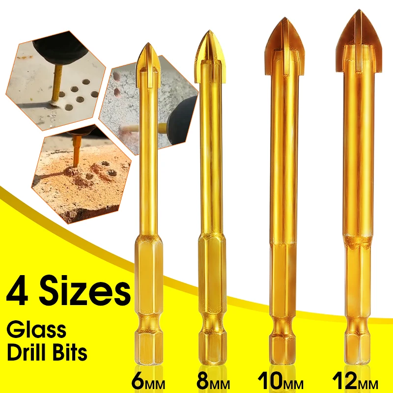 

6/8/10/12mm Cross Head Alloy Hex Handle Tile Eye Drill Cross Spear Head Drill Bits For Masonry Drilling Durable