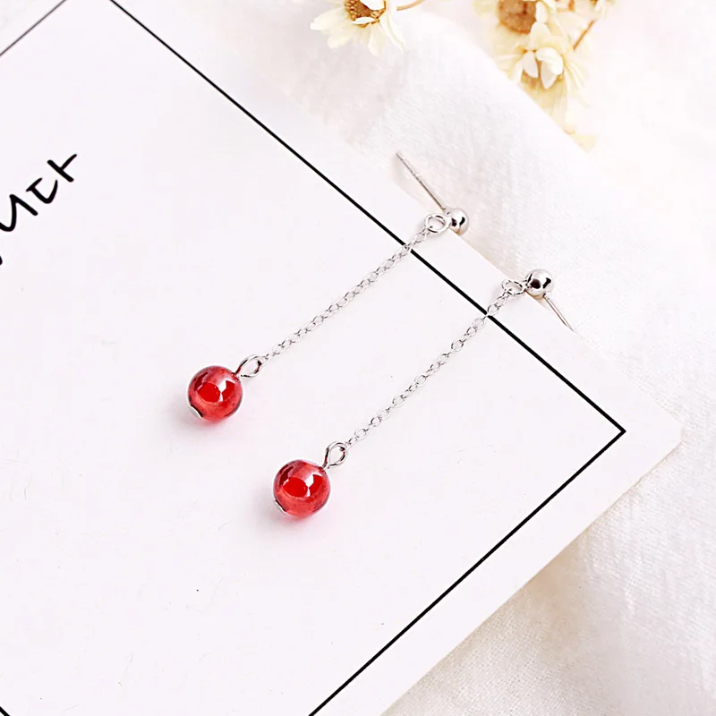 red bead earrings 100% 925 Sterling silver Jewelry fashion Hypoallergenic Stud earrings for women gift