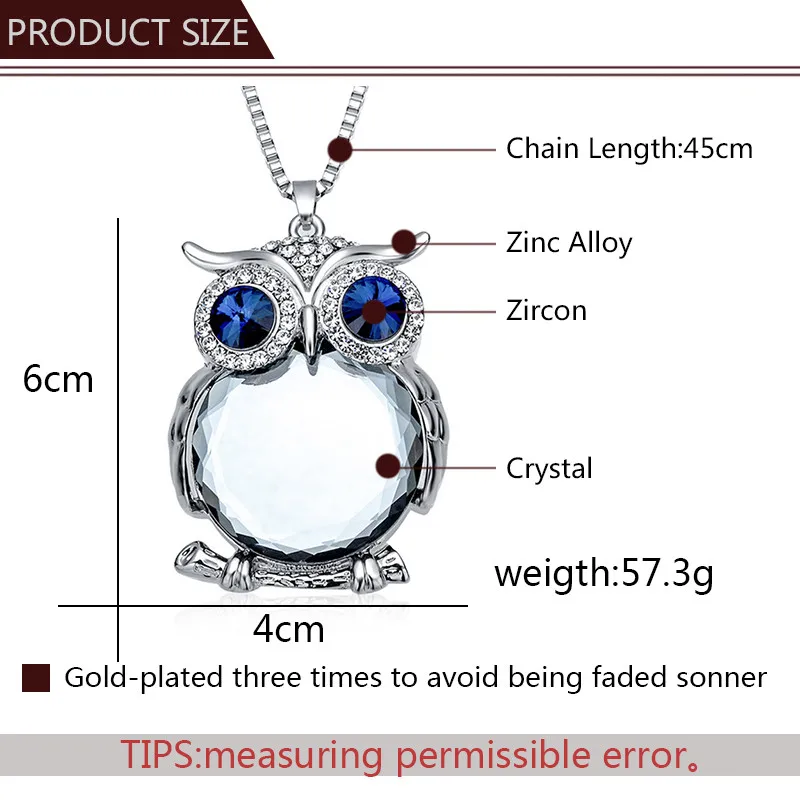 Модное женское Подарочное массивное ожерелье, ювелирные изделия, подвески с кристаллами, опал, Сова, ожерелье с серебряным покрытием, цепи, ожерелья в виде животных и подвески