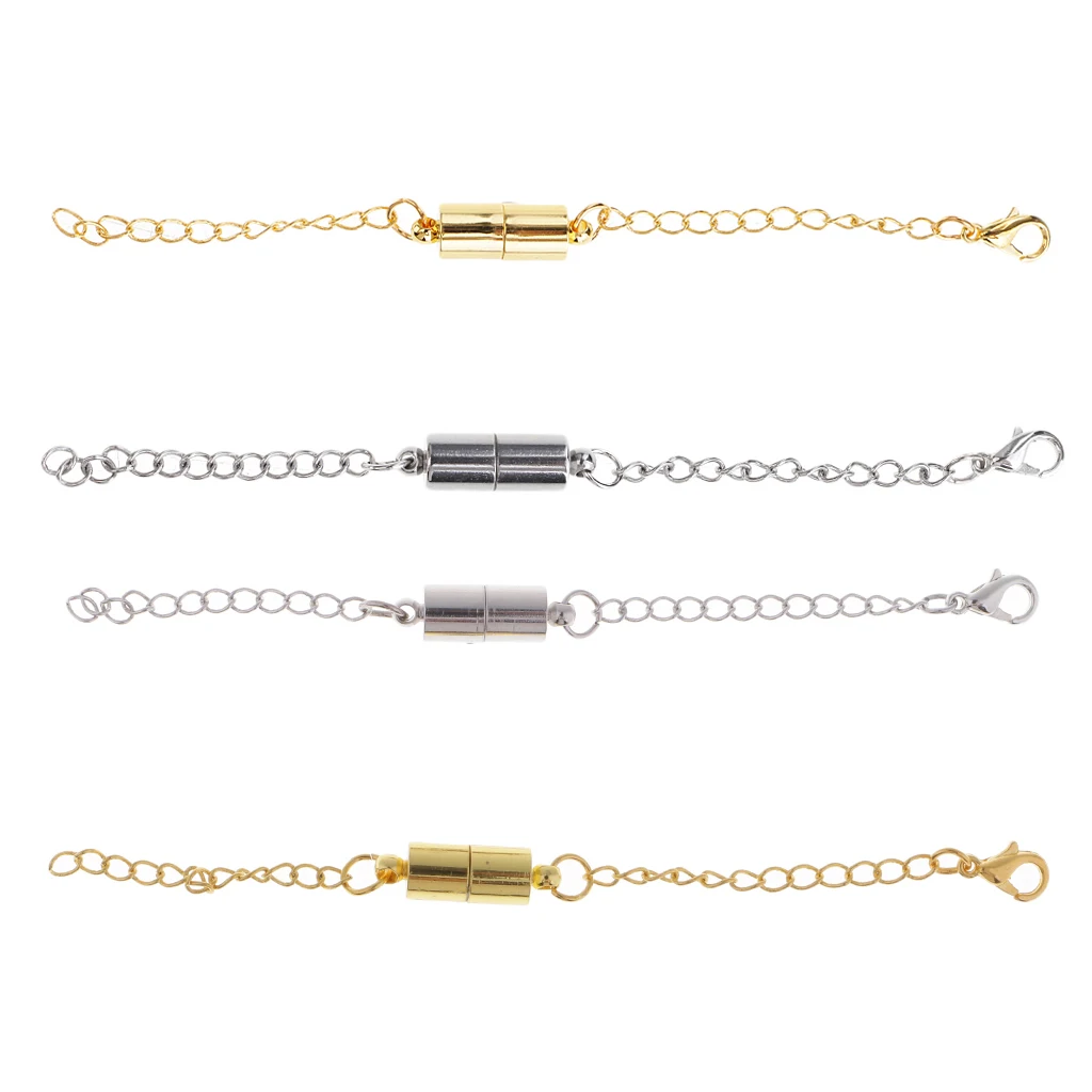 4 Piece Stainless Steel Magnetic Clasps with Extender Chain for DIY Necklace Bracelet Jewelry