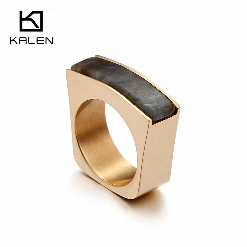 KALEN Peru Lima, золотые кольца из нержавеющей стали для женщин, дешевые коричневые этнические кольца на палец, размер 6, 7, 8, 9, праздничная бижутерия с кольцами, подарки - Цвет основного камня: Black