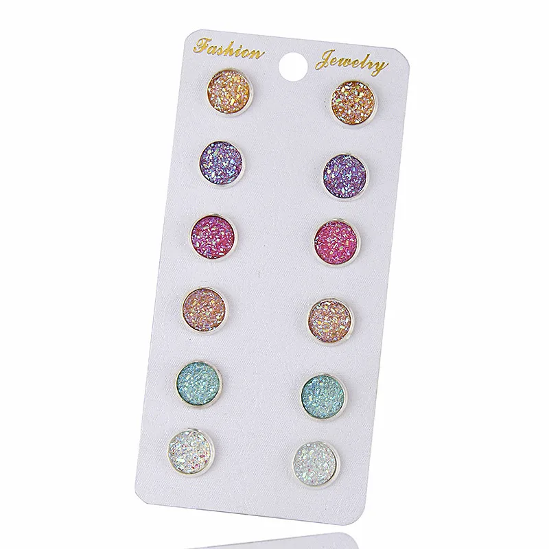 

6 Pairs Set Round Smart Crystal Stud Earrings Mixed Colorful Earrings Set Gift for Birthday Hot selling Jewelry E0265