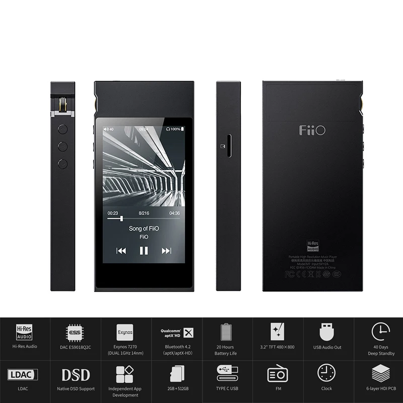 FiiO M7 высокого разрешения Hi Fi аудио без потерь Музыкальный плеер MP3 Bluetooth 4 2