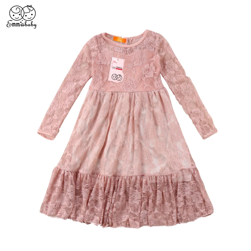 

Emmababy 2-7Y Kids Baby Girls Wedding Flower Girl Dress Princess Party Pageant Formal Dress Crossed long sleeve Lace Tulle Dress