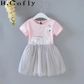 

Age 0-10 year Children Clothing Clothes Carton Princess Gauzy T Shirt Tops Kids Toddler Pink Flamingo Summer Dress Girls