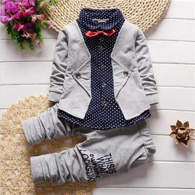 MezyTicky детская повседневная одежда на пуговицах для маленьких детей; Модная одежда с бантами, костюмы для мальчиков, пиджак штаны, 2 предмета в комплекте, шт./компл. пальто Штаны костюм - Цвет: B