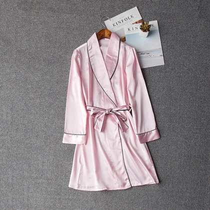 Бренд thoshine, весна, лето, Осень, китайский атласный шелковый халат, женская сексуальная ночная рубашка, женский элегантный халат, женская и Девичья Ночная одежда - Цвет: Light Pink