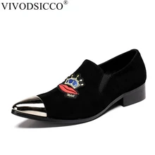 VIVODSICCO/Вышитые Мокасины ручной работы; лоферы с красной подошвой; Роскошная модная обувь для мужчин; модельные туфли; комнатные туфли