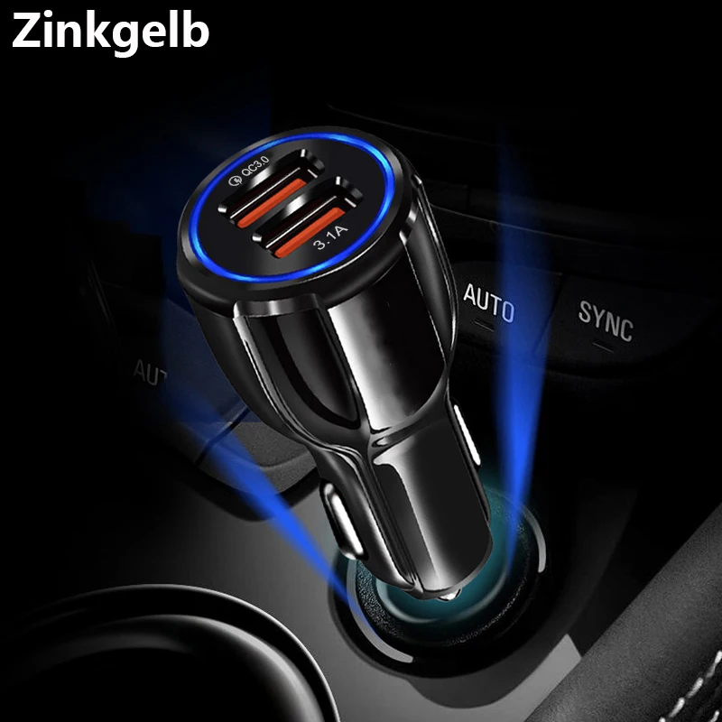 

Dual USB Ports QC 3.0 Car Phone Charger 30W 3.1A Fast Charging Car Cigarette Lighter Charger Universal for iPhone Android Phone