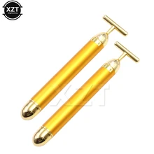 1 шт. вибромассажер для красоты лица роликовый для похудения 24 к Золотая Массажная палочка Подтягивающая кожу лица Пульс подтягивающая для лица Т-образная