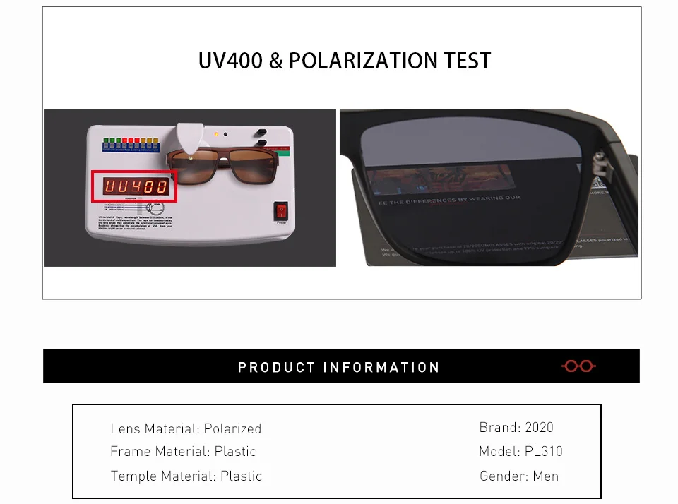 20/20 Марка мужская Мода Поляризованные Солнцезащитные Очки Мужчины Для Вождения Пластиковые УФ-Защиты Очки Дизайнер Путешествия Солнцезащитные Очки