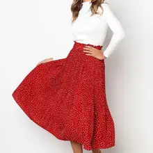 Женская сексуальная Длинная юбка с высокой талией, с волнистым принтом, Ретро стиль, тонкая, с карманами, с оборками, простая юбка