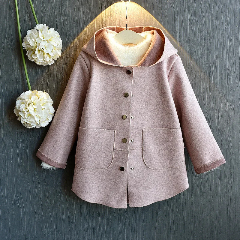 

Wool Coat for Girls Baby Girl Winter Korean Hoodies Long Jackets Children Clothing Kids Casual Coats Toddler Outwear Baby Coat