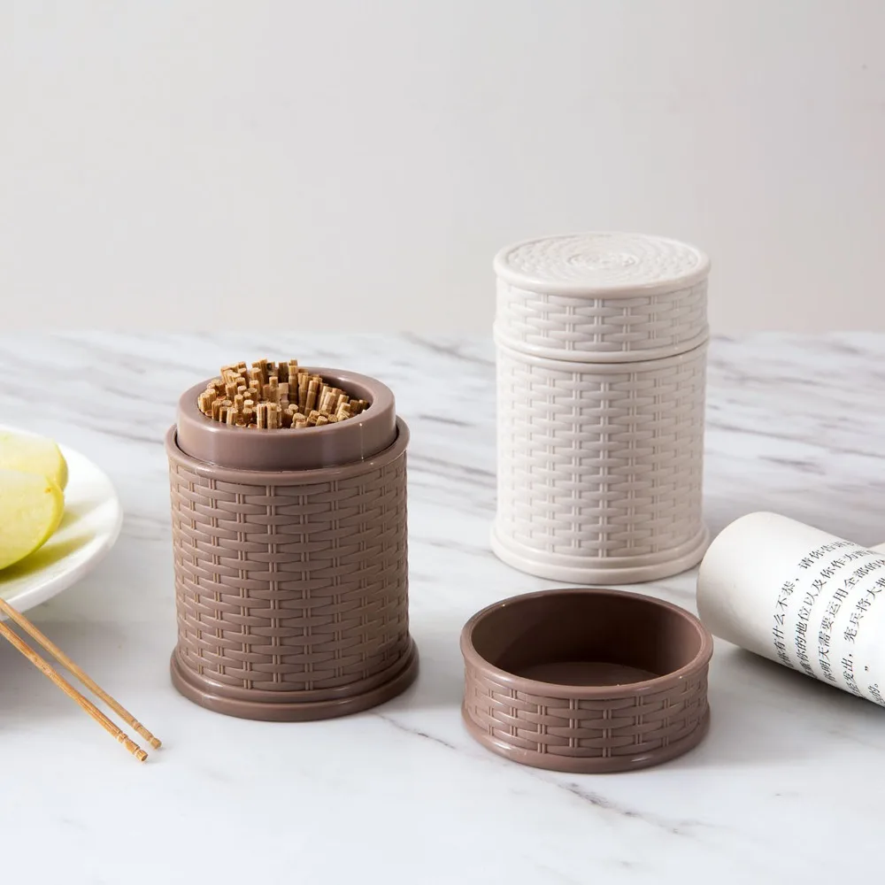 Bamboo Weave Toothpick Box With Cover Home Toothpick Holder PP Material Toothpick Container Pocket Small Toothpick Storage Box