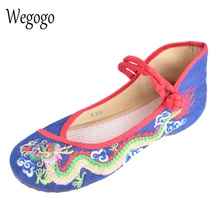 Wegogo Frauen Bestickt Schuhe Wohnungen Drachen Gestickten Tuch Schuhe Ethnische Boutique Singles Dance Wanderschuhe 34-41