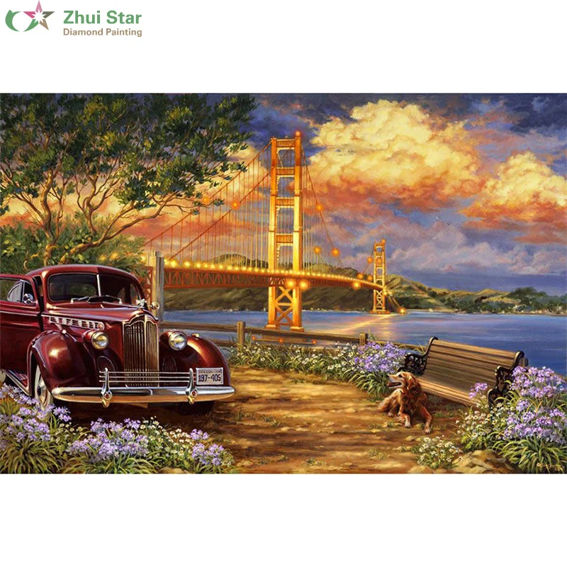

DIY diamond embroidery "Car bridge scenery" 5D diamond painting cross stitch mosaic pattern full round diamond