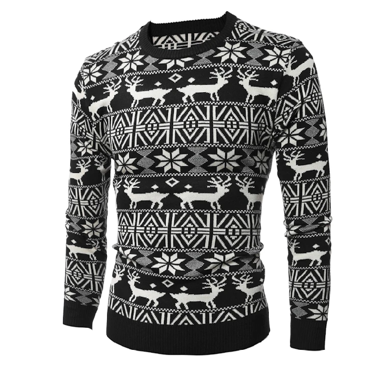 Мода, мужской брендовый зимний свитер с оленем, мужские свитера хорошего качества с длинным рукавом, мужские повседневные свитера, Размер 2xl - Цвет: Черный