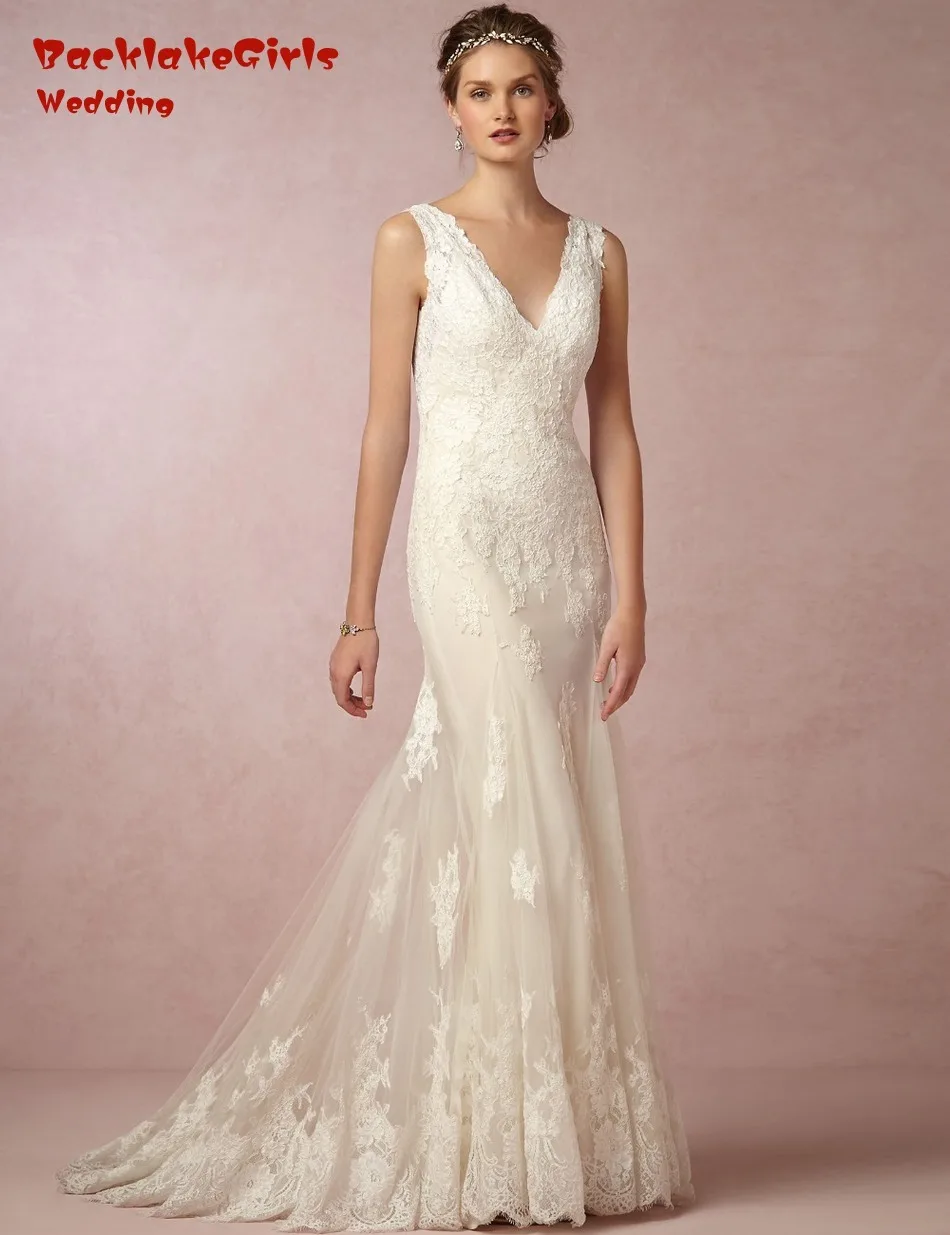 BacklakeGirls V neck Bride Gown font b 2017 b font Covered Button font b Custom b
