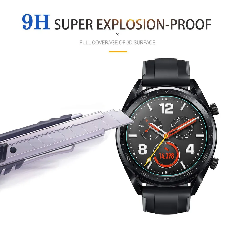 2 шт. Защитная крышка для huawei Watch GT, чехол, излучаемый стеклянный экран, защитная пленка, защита от взрыва, защита от ударов