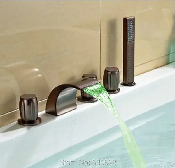 

Newly Traditional Bathroom Bathtub Faucet ORB Red LED Light Three Handles Deck Mounted