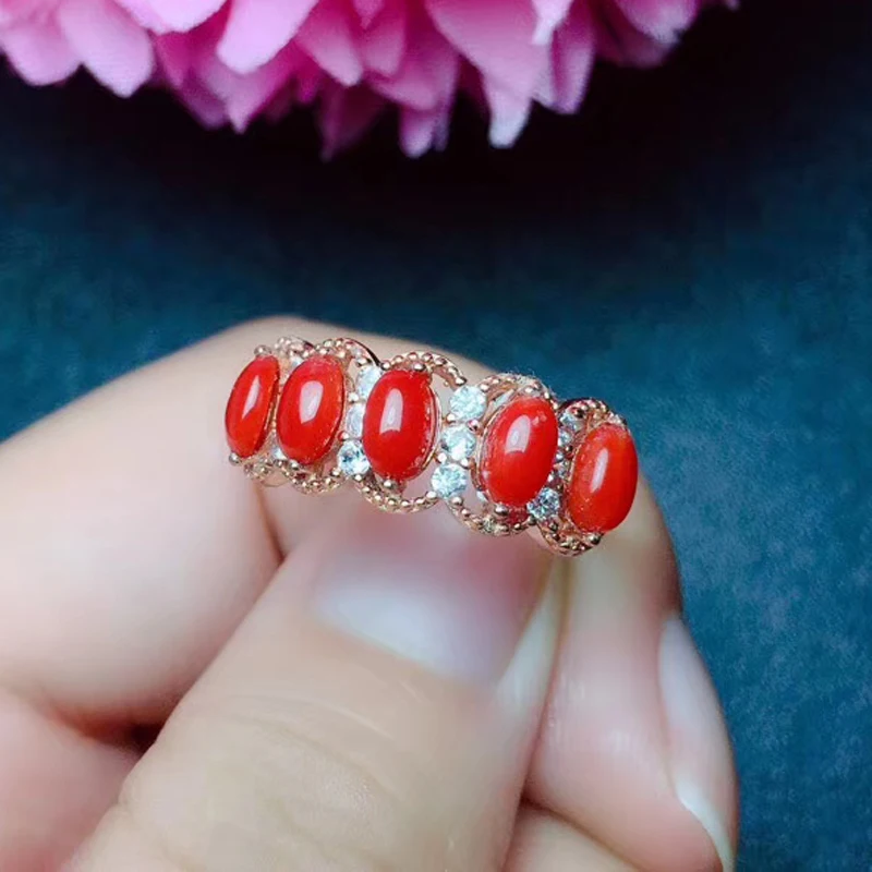 Кольцо женское из серебра 100% пробы с красным кораллом|Кольца| |