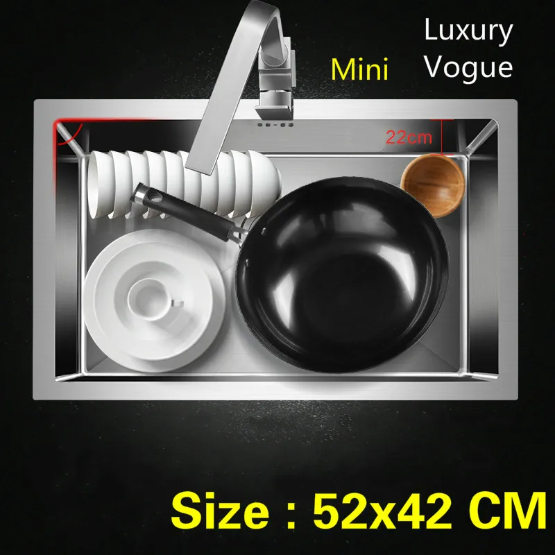 

Free shipping Household standard individuality kitchen manual sink single trough food-grade stainless steel hot sell 52x42 CM