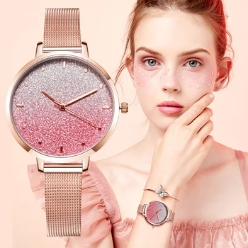 

Fashion Rose Gold Women's Watches Luxury Scrub Ultra-Thin Women Watch Steel Mesh Strap Bling Rhinestone Ladies watch reloj mujer