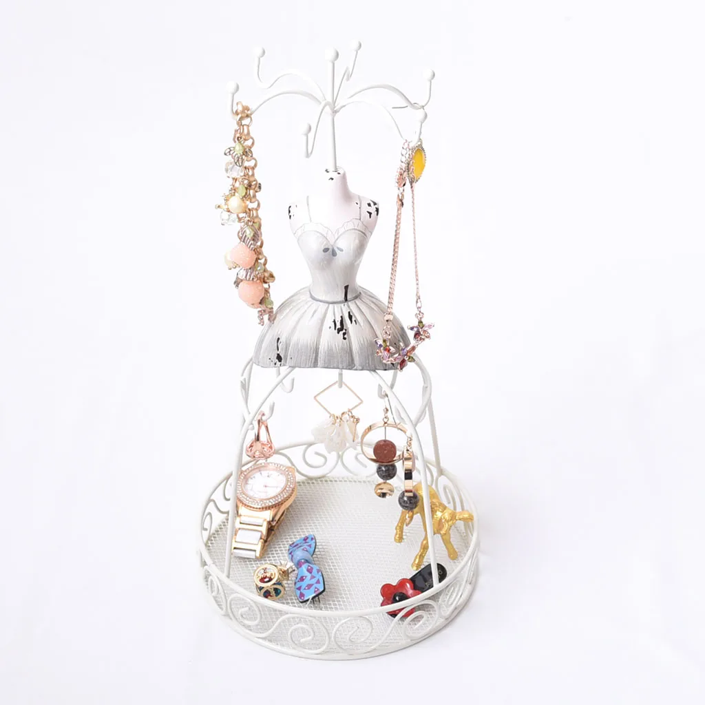 White Metal Wire Frame Vintage Mannequin Jewelry Display Stand Deep Blue