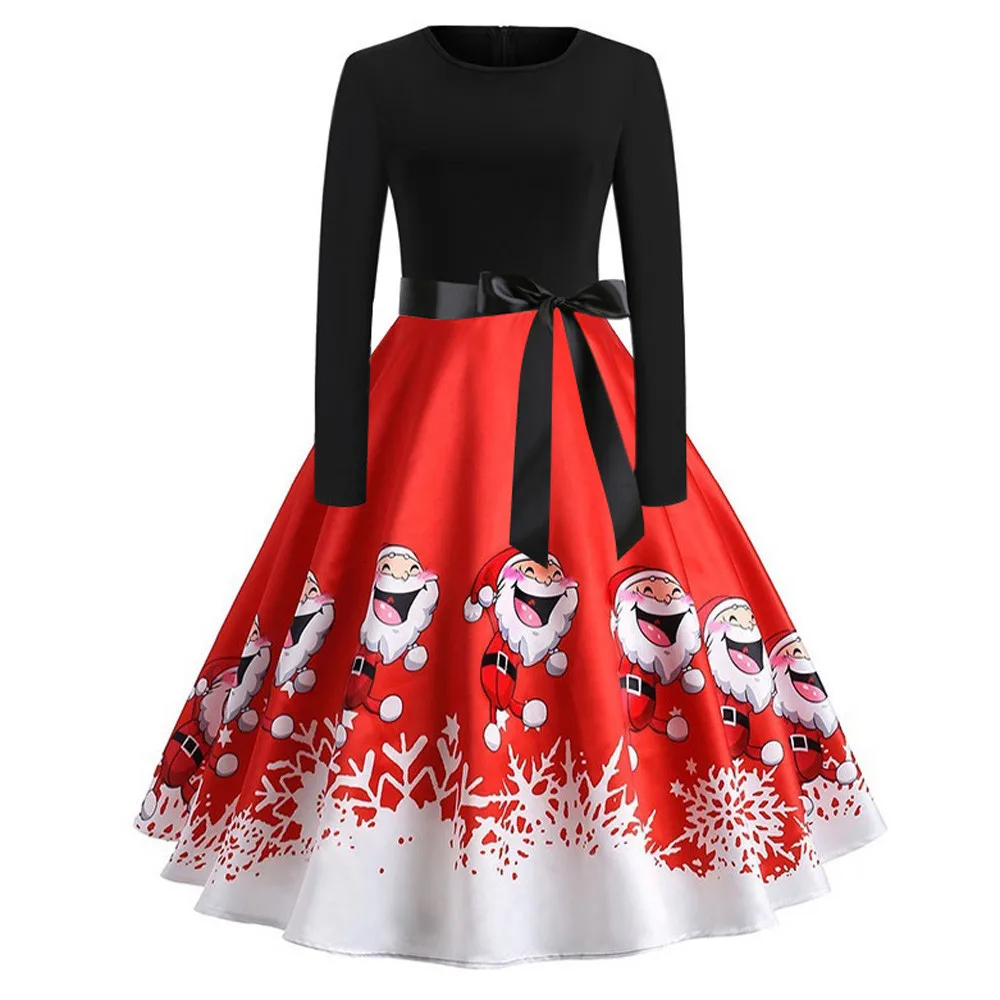 Женское винтажное платье с длинным рукавом рождественское 50 S 60 Vestidos Robe Noel
