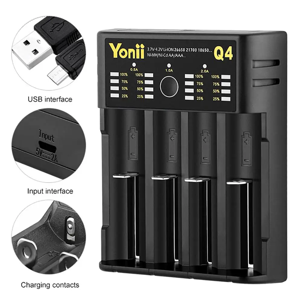 

18650 Charger 4-slot USB 21700 AA AAA 26650 Intelligent Lithium Battery NiMH Battery Independent Charger