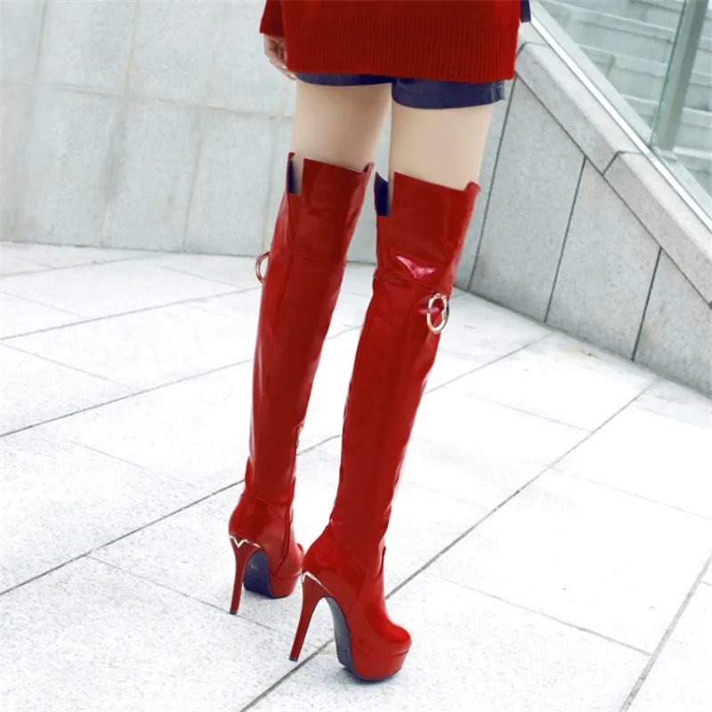 Plus Size 33-48 Women Over The Knee Boots Night Club Pole Dance Boots Patent Leather Stiletto Super High Heel Tall Women's Boots (32)