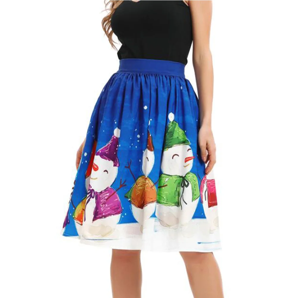 Casual Skirt Миди юбка женская Летняя Повседневная Высокая талия 3D картина Рождество Снеговик Печать Бальное Платье Рабочая одежда рокабилли юбка-пачка - Цвет: Casual Skirt
