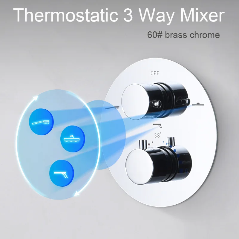 Аксессуары для душевой и ванной 3 Way термостатический клапан управления со встроенной коробкой латунь хром