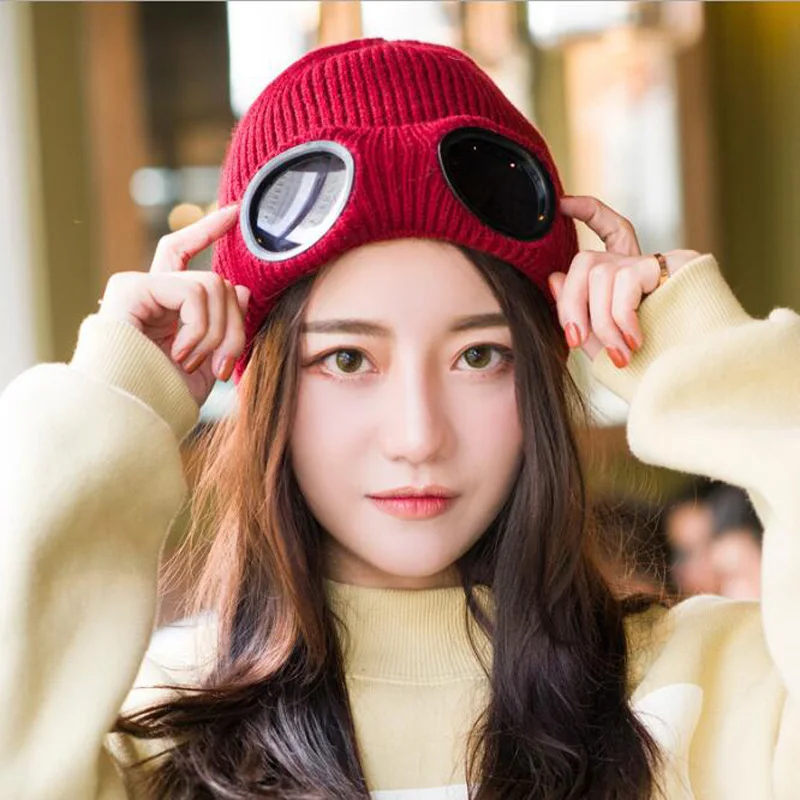 100pcs/lot Windproof Glasses Hat Wool Winter Fashion Gorros Cap Fixing