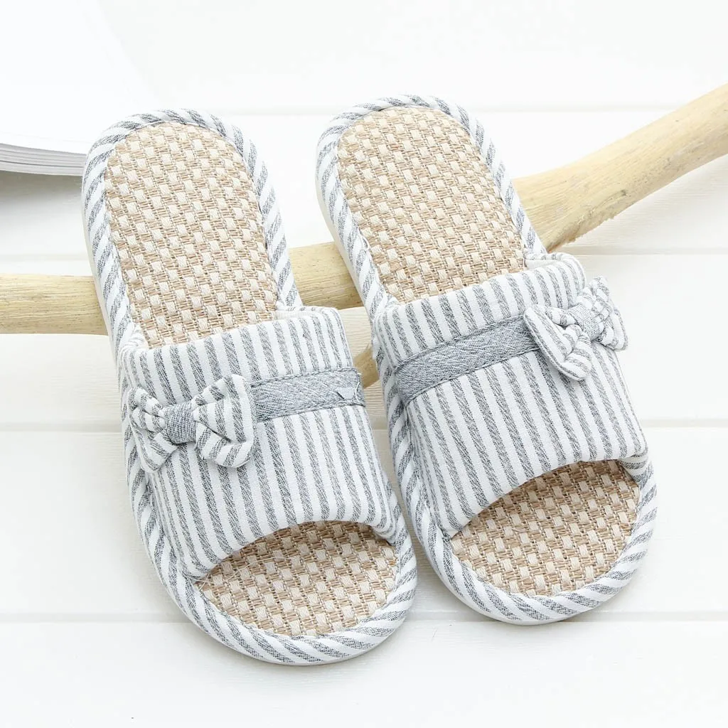 

Summer Woman Casual Home Slippers Linen Beach Sandals Flip Flops Indoor Slipper Open Toe Sandals Non-Slip Flat Slippers Apr 29