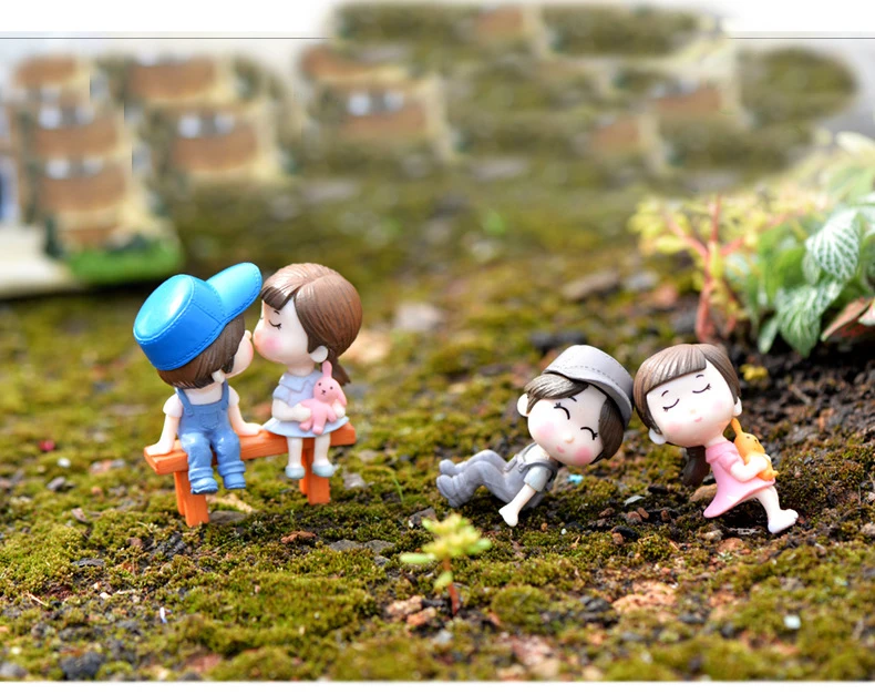 Sweety Lovers Couple Chair Figurines Miniatures Fairy Garden Gnome Moss Valentine's Day Gift Resin Crafts Home Decoration 1set miniature figurines resin crafts resin crafts accessories miniature couple ornament