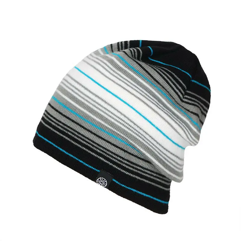 Unisex Men Women Skiing Hats Warm Winter Knitting Skating Skull Cap Hat Beanies Turtleneck Caps Striped Ski Cap Snowboard