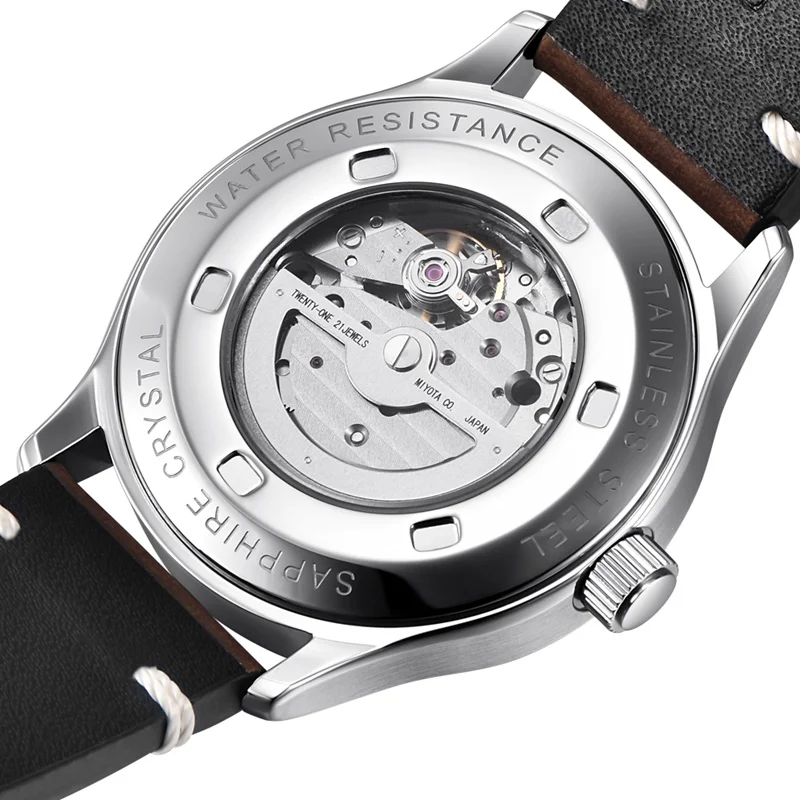 42 мм Мужские автоматические часы черный стерильный циферблат Miyota 821A Mov не сапфировое стекло часы Дата отрегулировать часы WCA2027SK