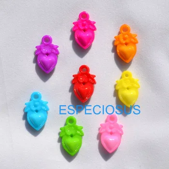 

50 pcs DIY Children Necklace Accessories Mix Color Acrylic Pendant Heart 25*15MM Cartoon Drop Charms jewelry Making Fittings