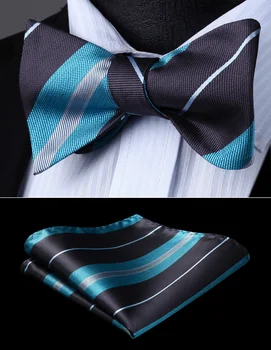 

Men Woven Party Wedding Blue Striped Self Bow Tie Pocket Square Set#BS801QS Bow Tie handkerchief set