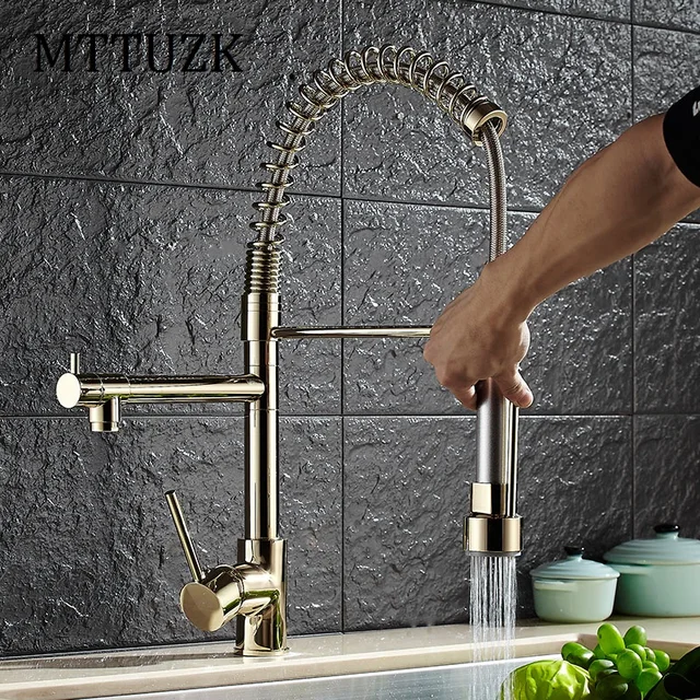 Best Price MTTUZK Spring Styl Kitchen Faucet With Pull Out Vessel Sink Mixer Tap Deck Mounted Kitchen Robinet Nickel/Chrome/Gold Faucet 