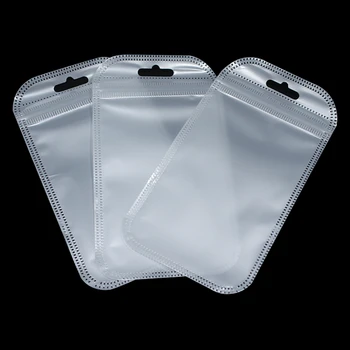 

8.5*16cm 400Pcs/lot Wholesale Retail Plastic Clear White Zipper Packing Bag with Hang Hole Self Seal Electronics Zip Lock Pouch