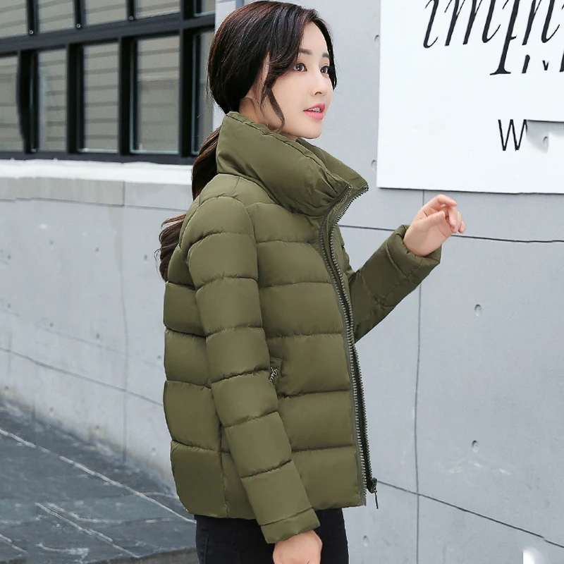 2018 winter autumn cotton padded women jacket female solid color short Korean womens coat wholesale outwear stand collar